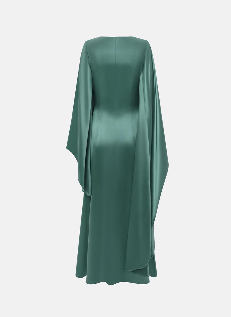 Lichi Satin maxi dress with asymmetrical sleeves - Image 3